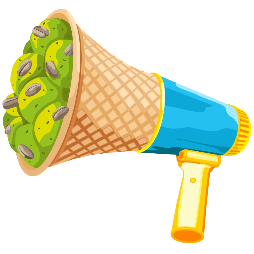 Immagine di un megafono con al suo interno un cono gelato