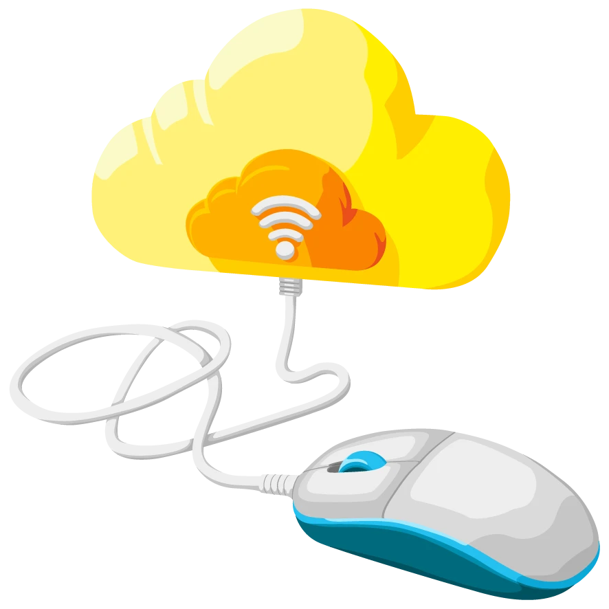 Immagine di un mouse connesso ad una nuvola rappresentante il cloud